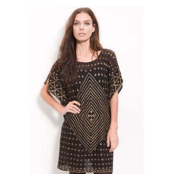 Free People Tops - FREE PEOPLE Romantics Bronze Mesh Tunic Poncho in Black/Gold Size Small